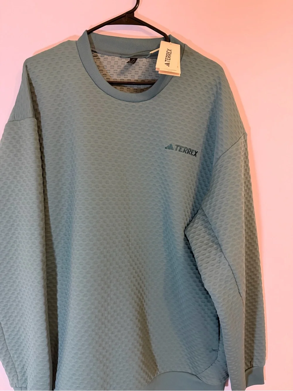 Adidas Terrex Men's XL Green Solid Crewneck Fleece Pullover Zip Pockets